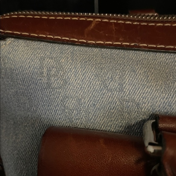 Vintage! 🩵 Denim Dooney & Bourke w Leather & Blue Monogram Double Pocket Satchel - Picture 2 of 10